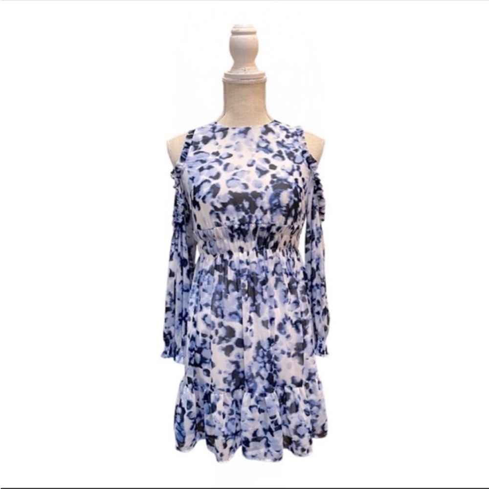 💙6/$20 Eliza J Open Cold Shoulder Long Sleeve Lightweight Floral Dress Size 0P